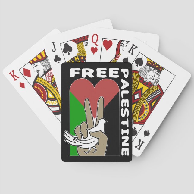 Free Palestine Dove Heart Peace Sign Black Spielkarten (Rückseite)
