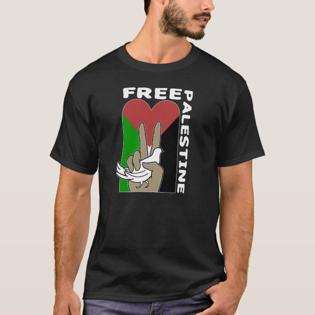 Free Palestine Dove Heart Peace Sign tshirt noir (Devant)