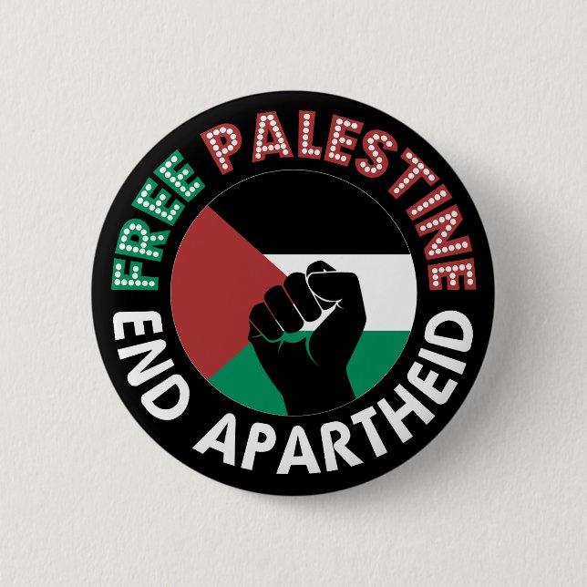 Free Palestine End Apartheid Flag Schwarz Button (Vorderseite)