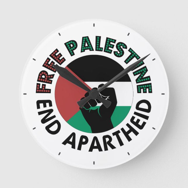 Free Palestine End Apartheid Palestine Flag Runde Wanduhr (Vorderseite)