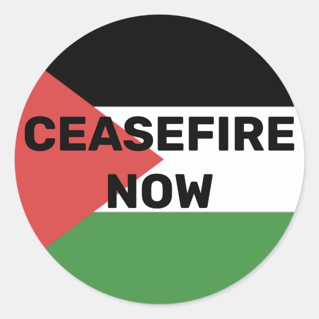 FREE PALESTINE FLAG CEASEFIRE JETZT ROT BLACK GREE RUNDER AUFKLEBER (Vorderseite)