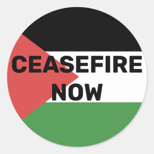 FREE PALESTINE FLAG CEASEFIRE JETZT ROT BLACK GREE RUNDER AUFKLEBER