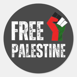 FREE PALESTINE HANDFIST schwarz Runder Aufkleber