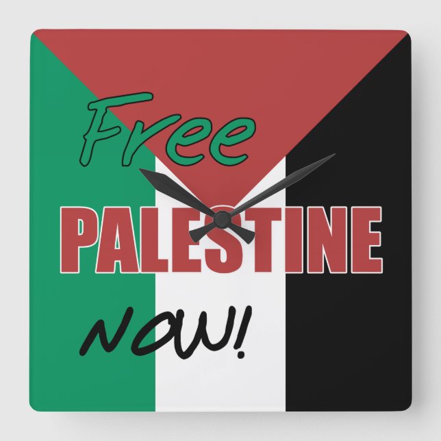 Free Palestine Now Palestinian Flag Quadratische Wanduhr (Vorderseite)