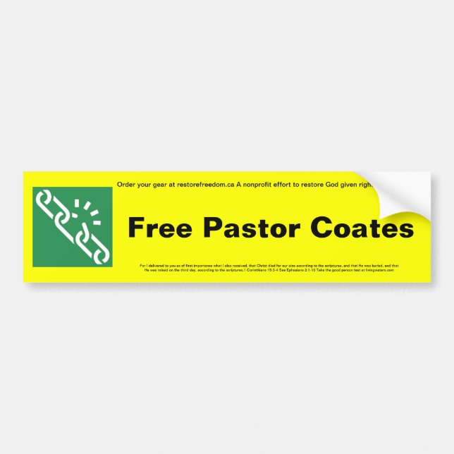 Free Pastor Coates Bumper Sticker Autoaufkleber (Vorne)