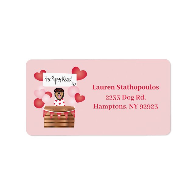 Free Puppy Kisses Valentine Dog Adressaufkleber (Vorne)