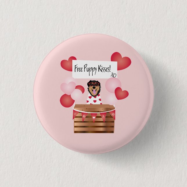 Free Puppy Kisses Valentine Dog Red Button (Vorderseite)