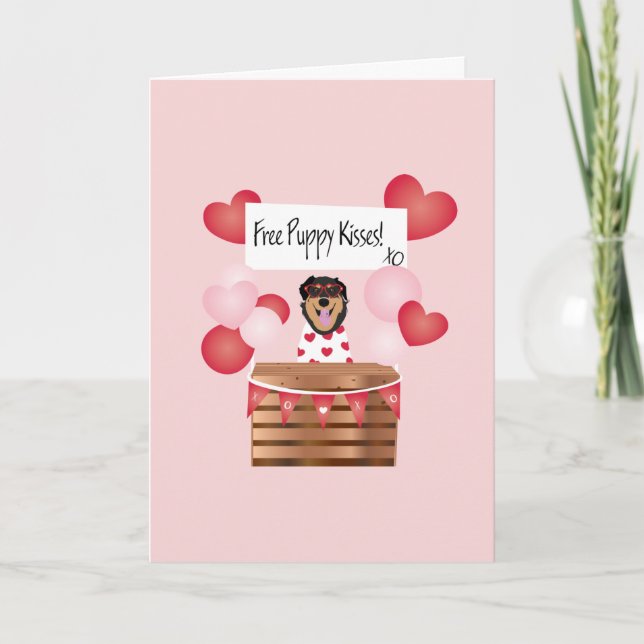 Free Puppy Kisses Valentine Dog Red Card Karte (Vorderseite)