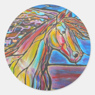 "Free Rein" Pferdekunst Mosaik/Glass-Stil! Runder Aufkleber
