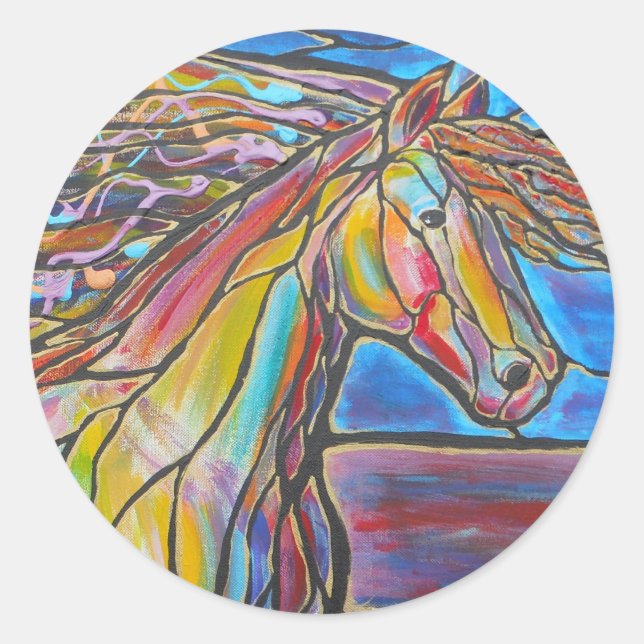 "Free Rein" Pferdekunst Mosaik/Glass-Stil! Runder Aufkleber (Vorderseite)