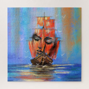 Free Sailing Relief boat Lady - Original Art Paint