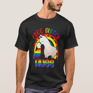 Free Sister Hugs Two Llamas Proud Lgbt Rainbow Fam T-Shirt