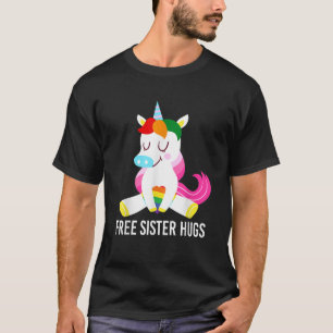 Free Sister Hugs Unicorn Regenbogenflagge LGBT Gay T-Shirt