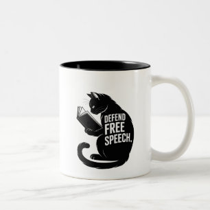 Free Speech Cat — "Defend Free Speech" Black Coffe Zweifarbige Tasse