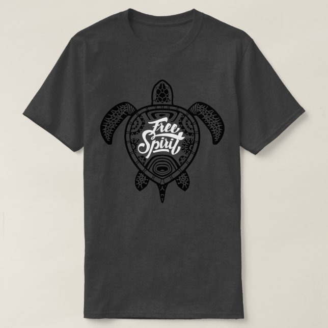 Free Spirit Green Turtle Illustrative Surfer Style T-Shirt (Design vorne)