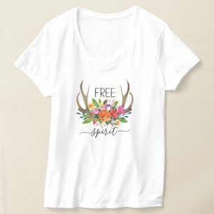 Free Spirit Modern Boho Chic Blume Antler T-Shirt