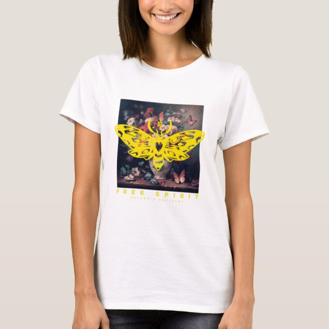 Free Spirit Moth und Blume Vase T-Shirt (Vorderseite)
