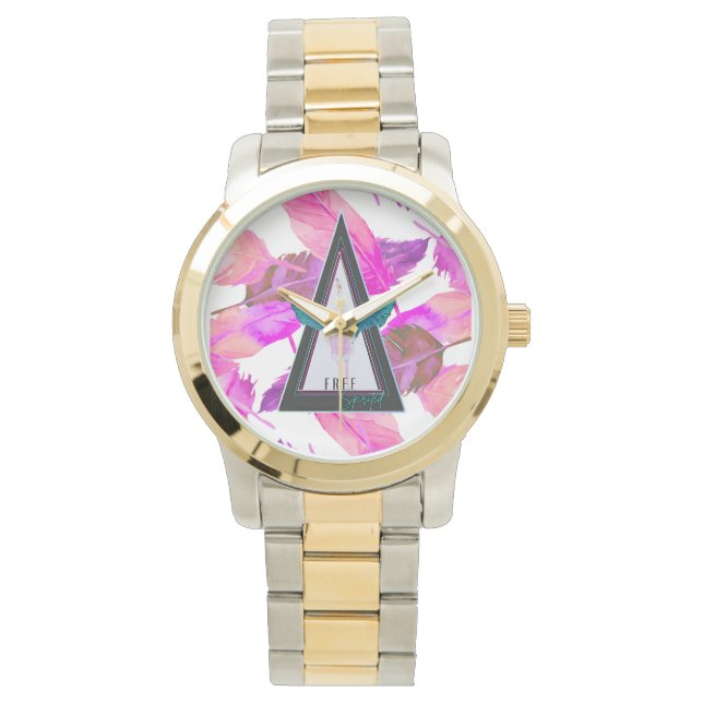 Free Spirited Flamingo Pnk Feathers eWatch Watch Armbanduhr (Vorderseite)
