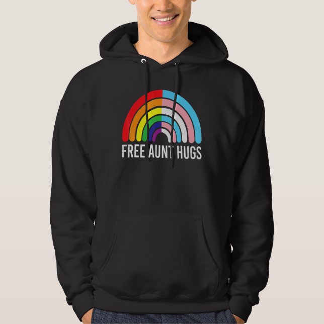 Free Tunt Hugs Rainbow Transgender Flag Lgbtq Gay Hoodie (Vorderseite)