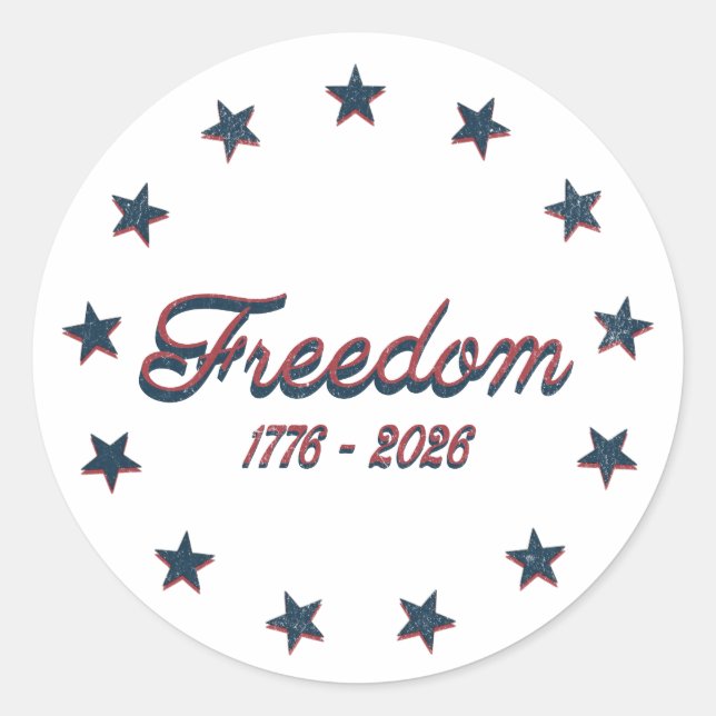 Freedom 1776–2026 America 250 Patriotic Design Runder Aufkleber (Vorderseite)