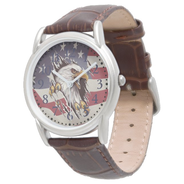 Freedom Bald Eagle American Flag Watch Armbanduhr (Schrägansicht)