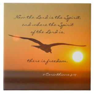 Freedom Bible Verse, Vogel fliegen bei Sonnenunter Fliese