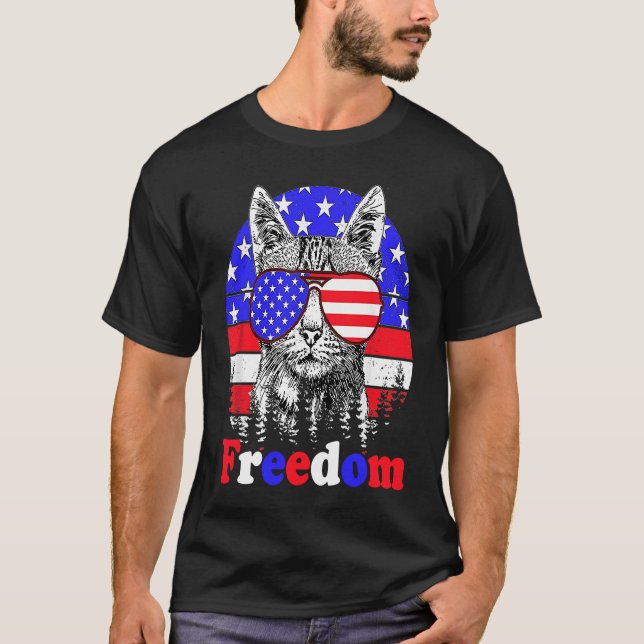 Freedom Cat American Flag 4. Juli T-Shirt (Vorderseite)