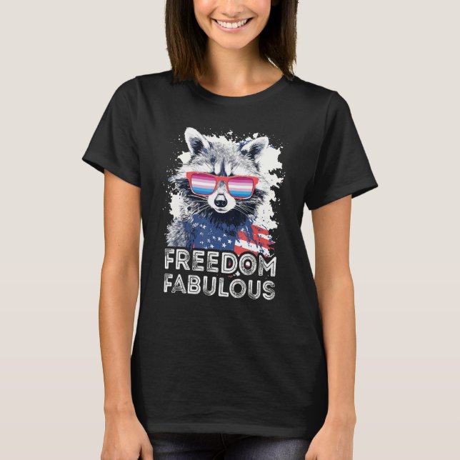 Freedom Fabulous  Raccoon Bigender Sunglasses Flag T-Shirt (Vorderseite)