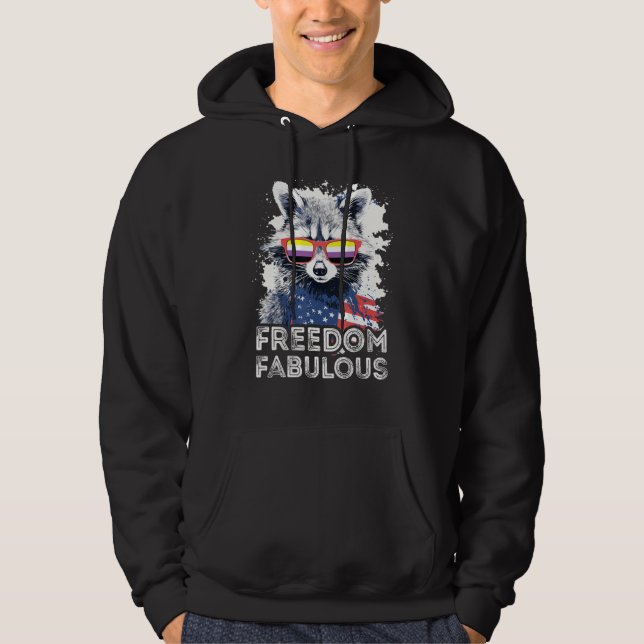 Freedom Fabulous  Raccoon Non Binary Sunglasses Fl Hoodie (Vorderseite)