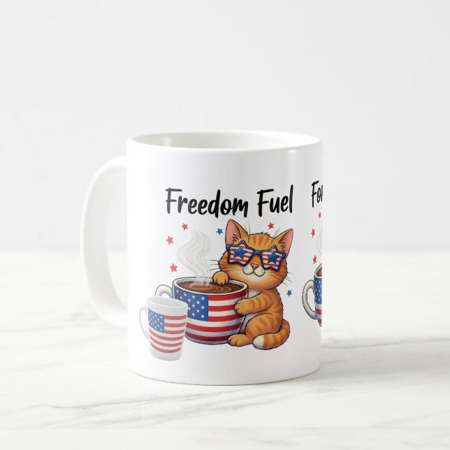 Freedom Fuel for Cat Mamas - Patriotic Cat & Coffe Kaffeetasse (Vorderseite Links)