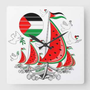 Freedom Global Sumud Flotilla Boats to Gaza Quadratische Wanduhr