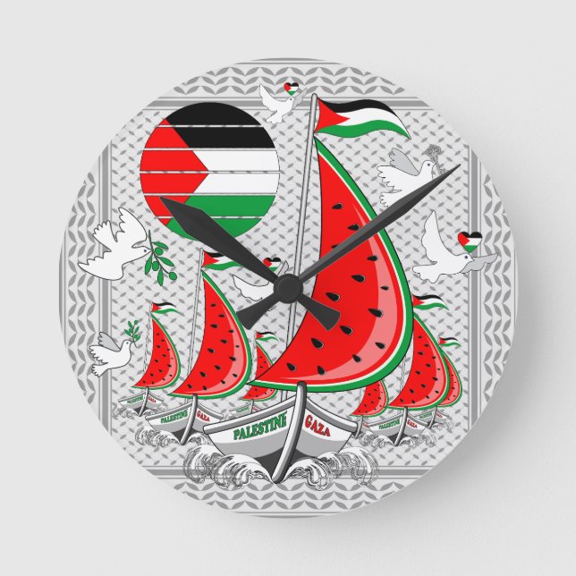 Freedom Global Sumud Flotilla Boats to Gaza Runde Wanduhr (Vorderseite)
