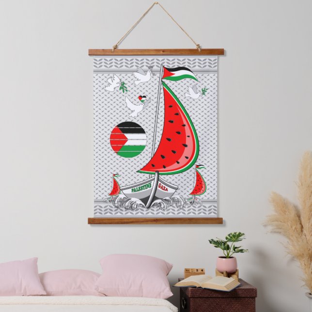 Freedom Global Sumud Flotilla Boats to Gaza Wandteppich Mit Holzrahmen (Schlafzimmer)