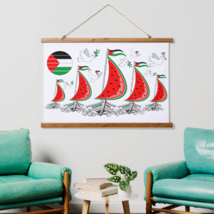Freedom Global Sumud Flotilla Boats to Gaza Wandteppich Mit Holzrahmen