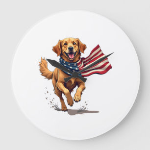 Freedom Golden Retriever Vintage Gravur T-Shirt Große Wanduhr
