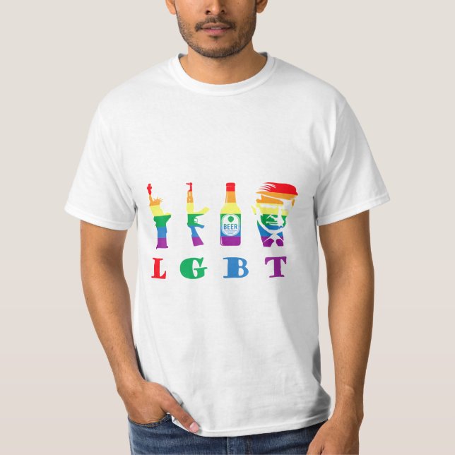 Freedom Guns Beer Trumps LGBT Trumps Unterstützung T-Shirt (Vorderseite)