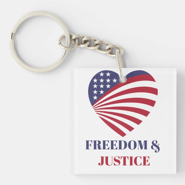 Freedom & Justice American Flag with Heart.  Schlüsselanhänger (Vorderseite)