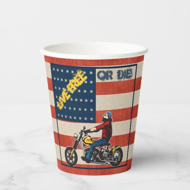 Freedom Rider Biker on USA Flag Paper Pappbecher (Vorderseite)