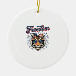 Freedom Tiger Patriotisches Vintage Gravur Shirt_1 Keramik Ornament