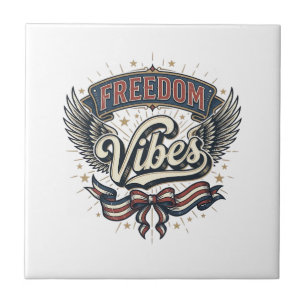 Freedom Vibes Vintage Patriotisches T-Shirt Design Fliese