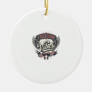 Freedom Vibes Vintage Patriotisches T-Shirt Design Keramik Ornament
