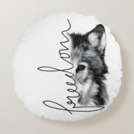 Freedom Wolf Minimal Line Art - Rundes Kissen