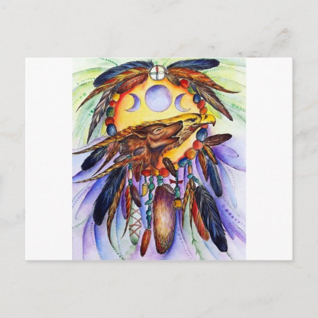Freedom Wolf und Eagle Spirits vereint Postkarte (Vorderseite)