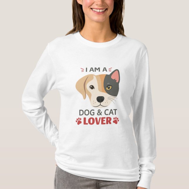 Freefit Ich bin ein Hund & Katze Lover Basic Long  T-Shirt (Vorderseite)