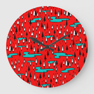 Freehand Bäume: skandinavisches Weihnachtsmuster. Große Wanduhr