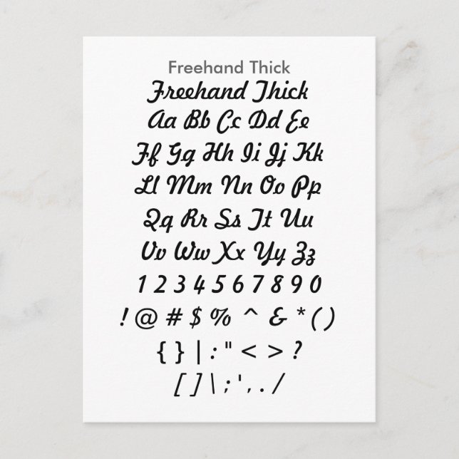 Freehand Diick - Zazzle Schriftart Sampler Sheet Postkarte (Vorderseite)