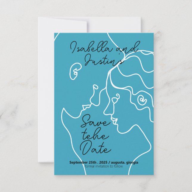 Freehand linear drawing of a couple in love save the date (Vorderseite)