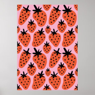 Freehand zeichnend Erdbeere nahtlos Muster d Poster