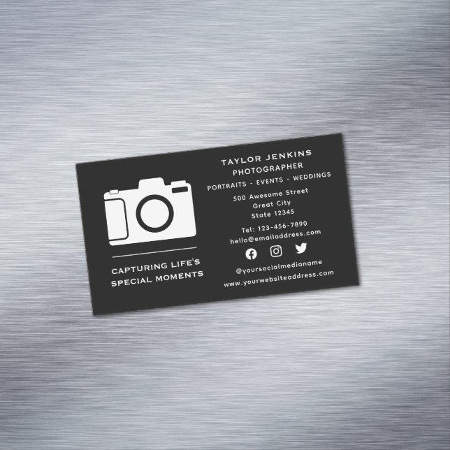 Freelance Fotograf der Social Media Camera Magnetische Visitenkarte (Beispiel)