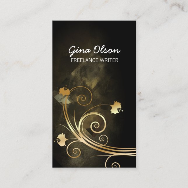 Freelance Writer Gold Floral Swirl Publishing Visitenkarte (Vorderseite)